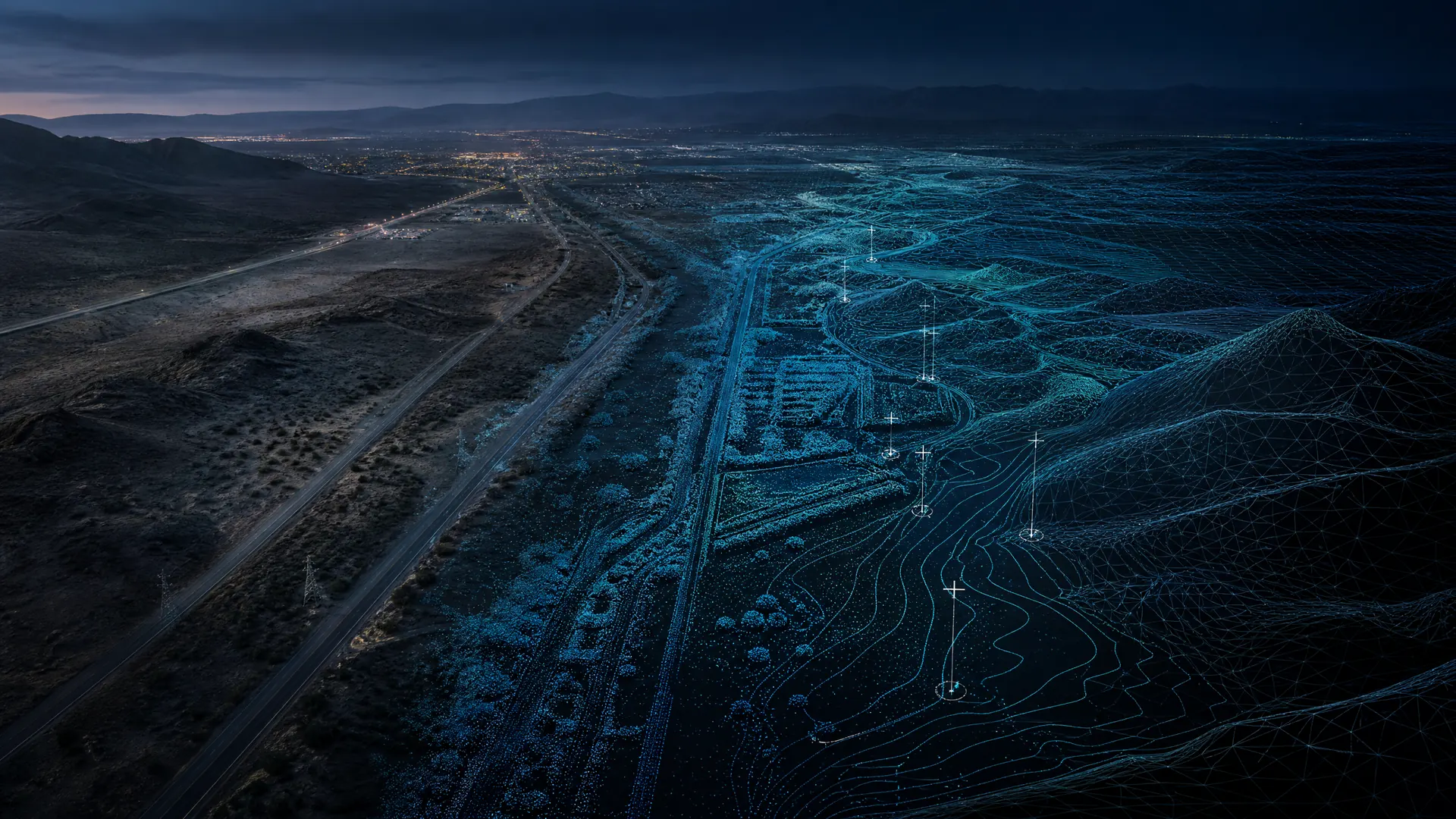 Terrain and infrastructure transitioning into LiDAR point-cloud data